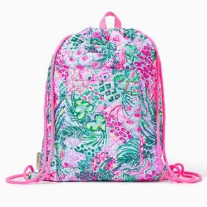Lilly Pulitzer Pink and Green Drawstring Backpack